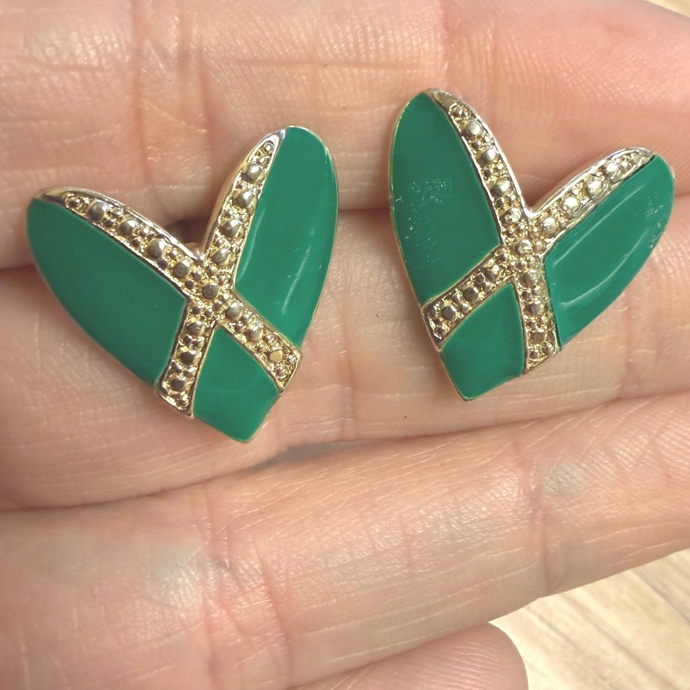 Deco emerald cut heart earrings small diamonds